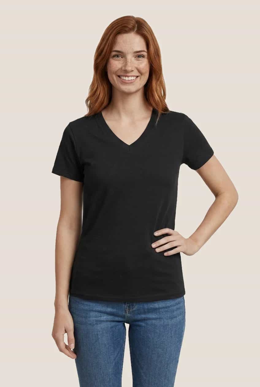 T-shirt col en V - Femme miniature 1