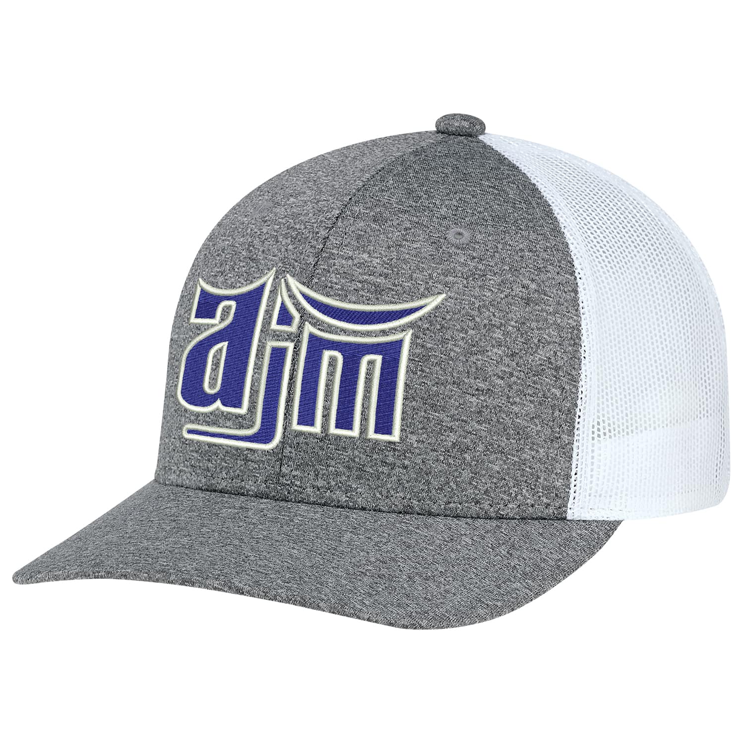Polyester chiné / Maille polyester, casquette pro-ronde à 6 panneaux (dos en maille)