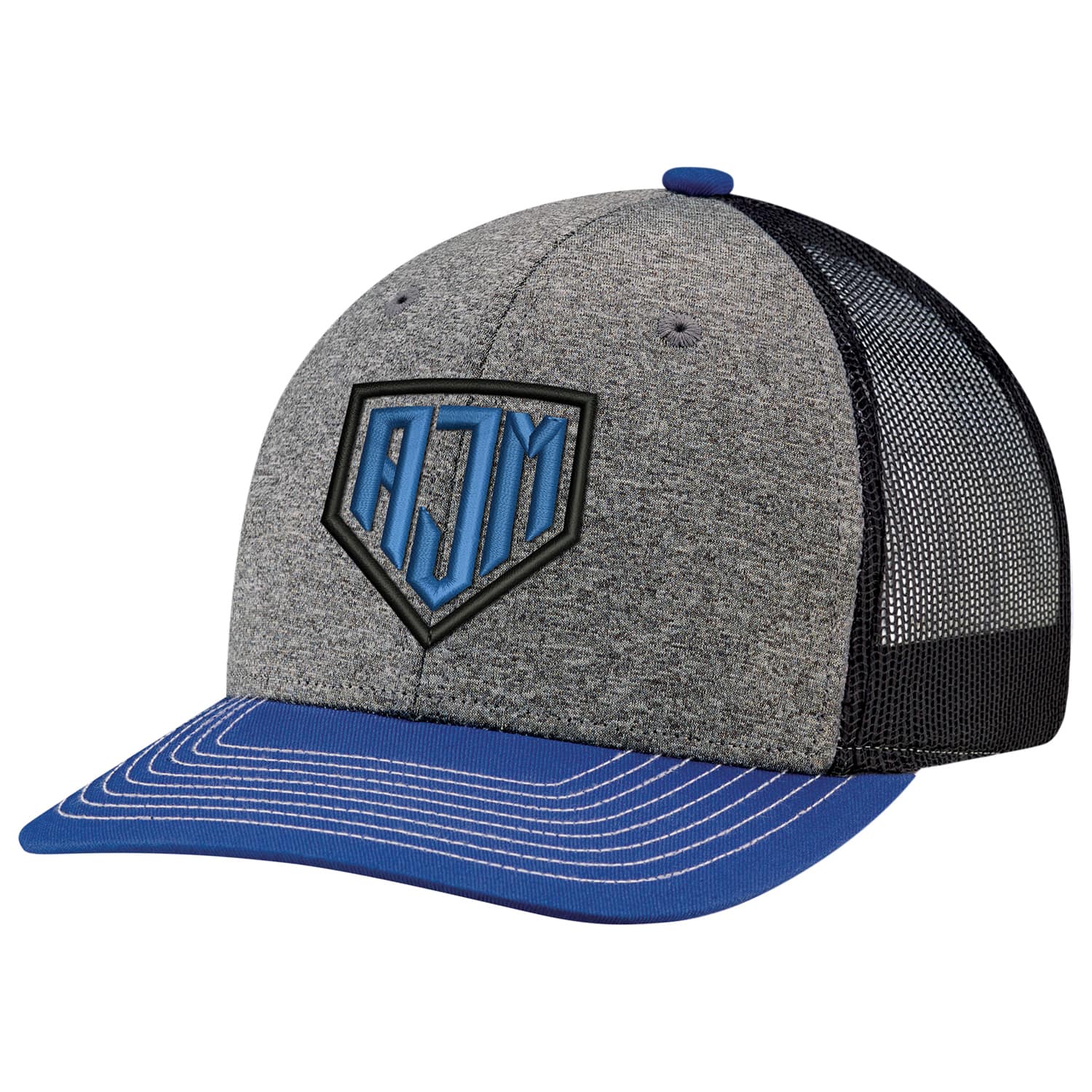 Coton drill / Polyester chiné / Maille polyester, casquette pro-ronde à 6 panneaux (dos en maille)