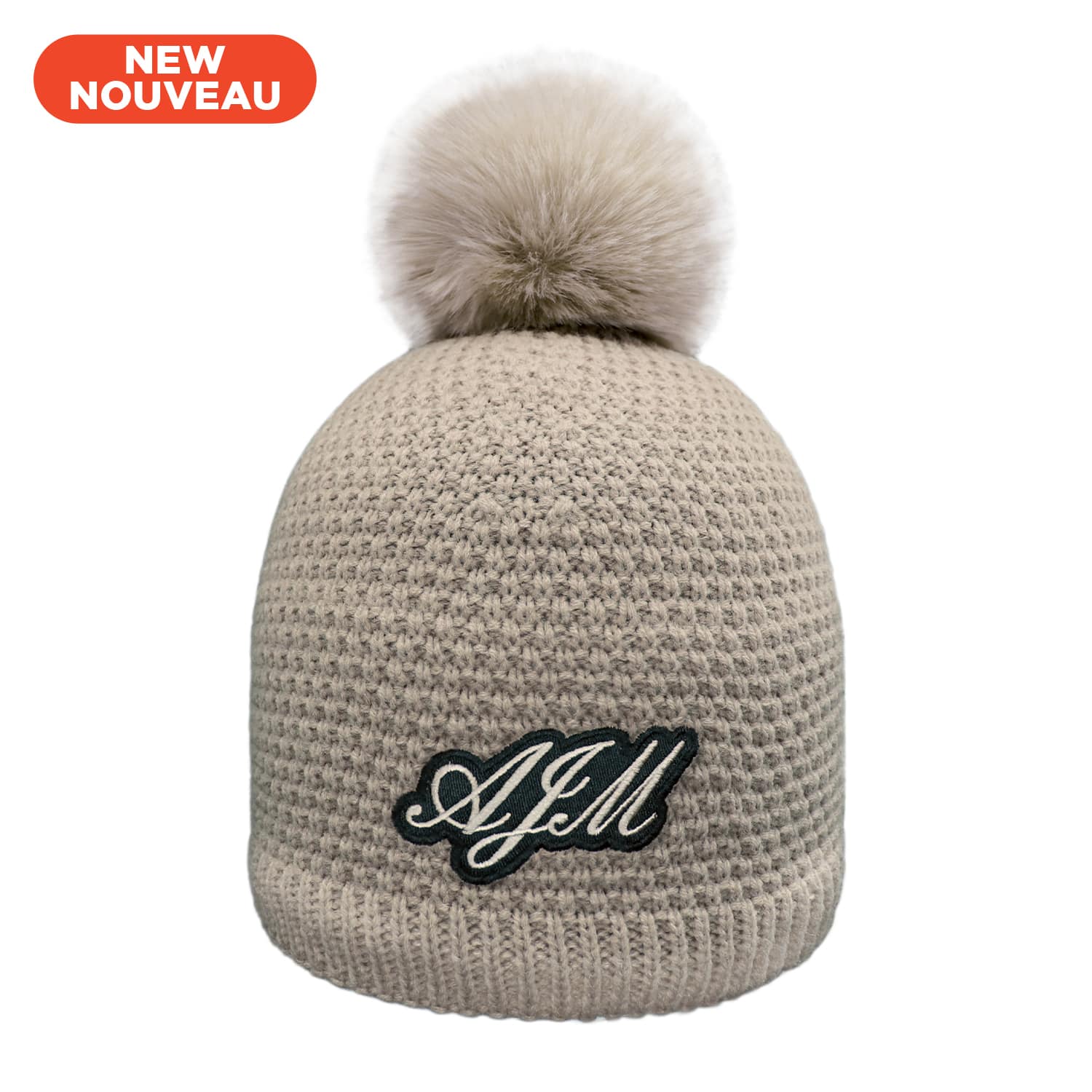 Tuque en micro polaire acrylique / polyester (Pompon en faux lapin 12 cm, Femme)