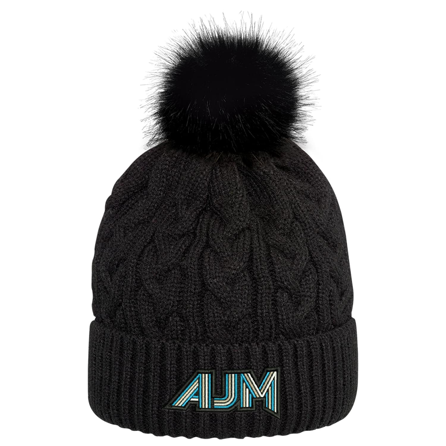 Tuque a revers en acrylique (Pompon en fausse fourrure 12cm)