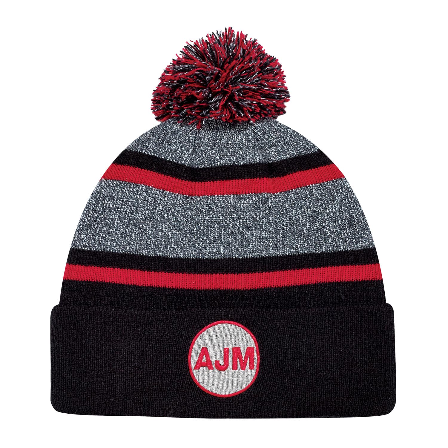 Tuque en acrylique avec revers (pompon), tricot côtelé chiné/rayé